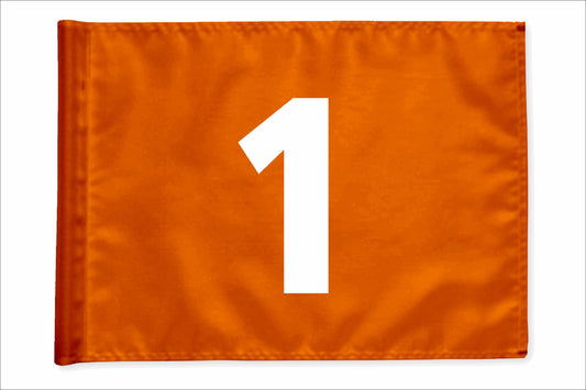 Stykvis minigolfflag, orange, nummer 1