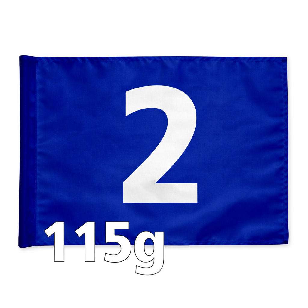 Single golf flag, blue with optional hole number, 115 gram fabric