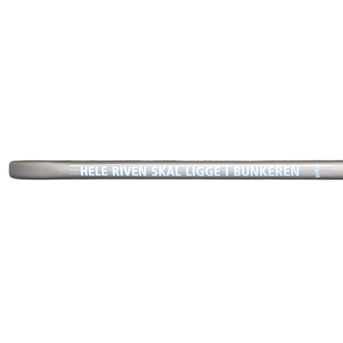 Sticker: "Place rake in the bunker", white