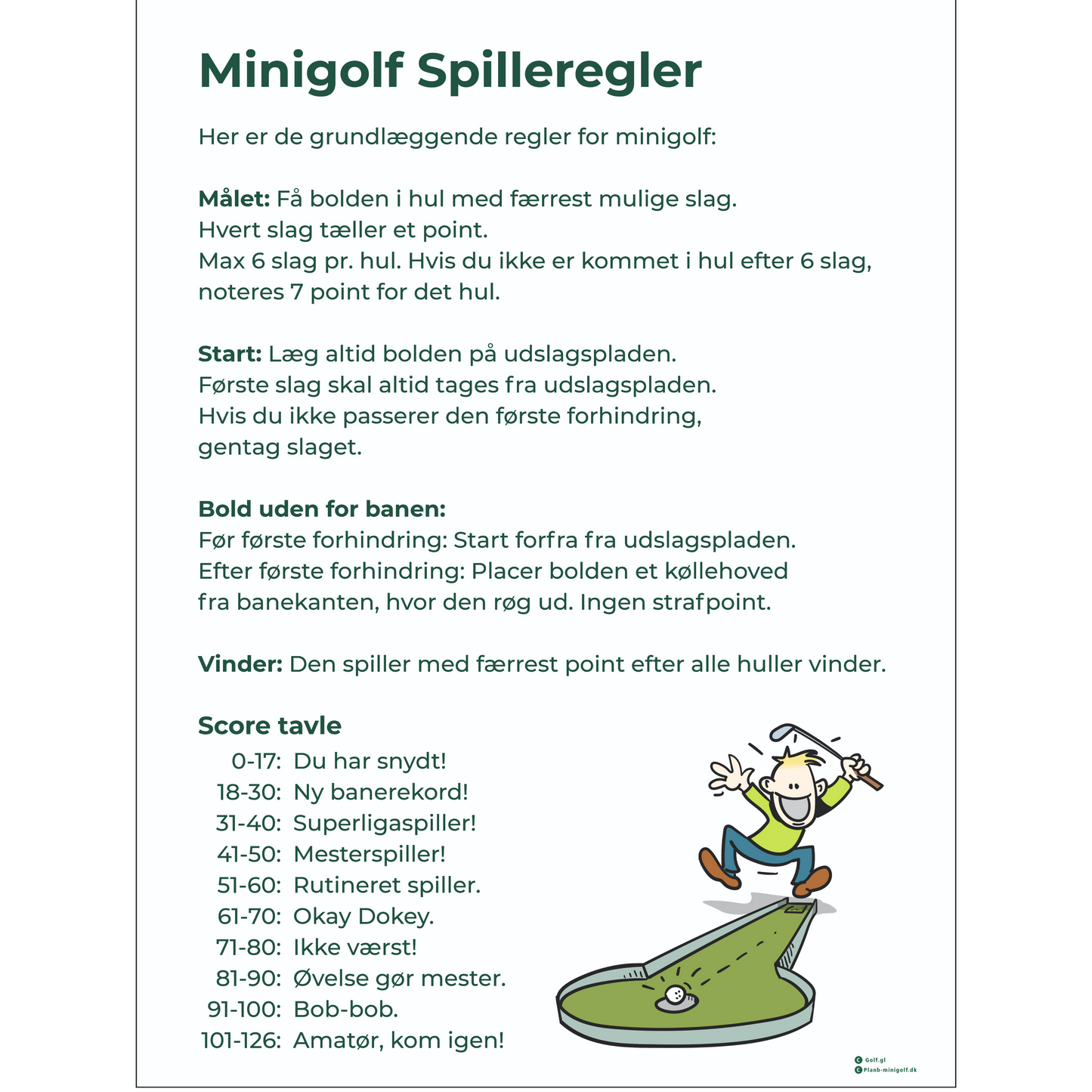 Regel skilt til MiniGolf / Adventure Golf