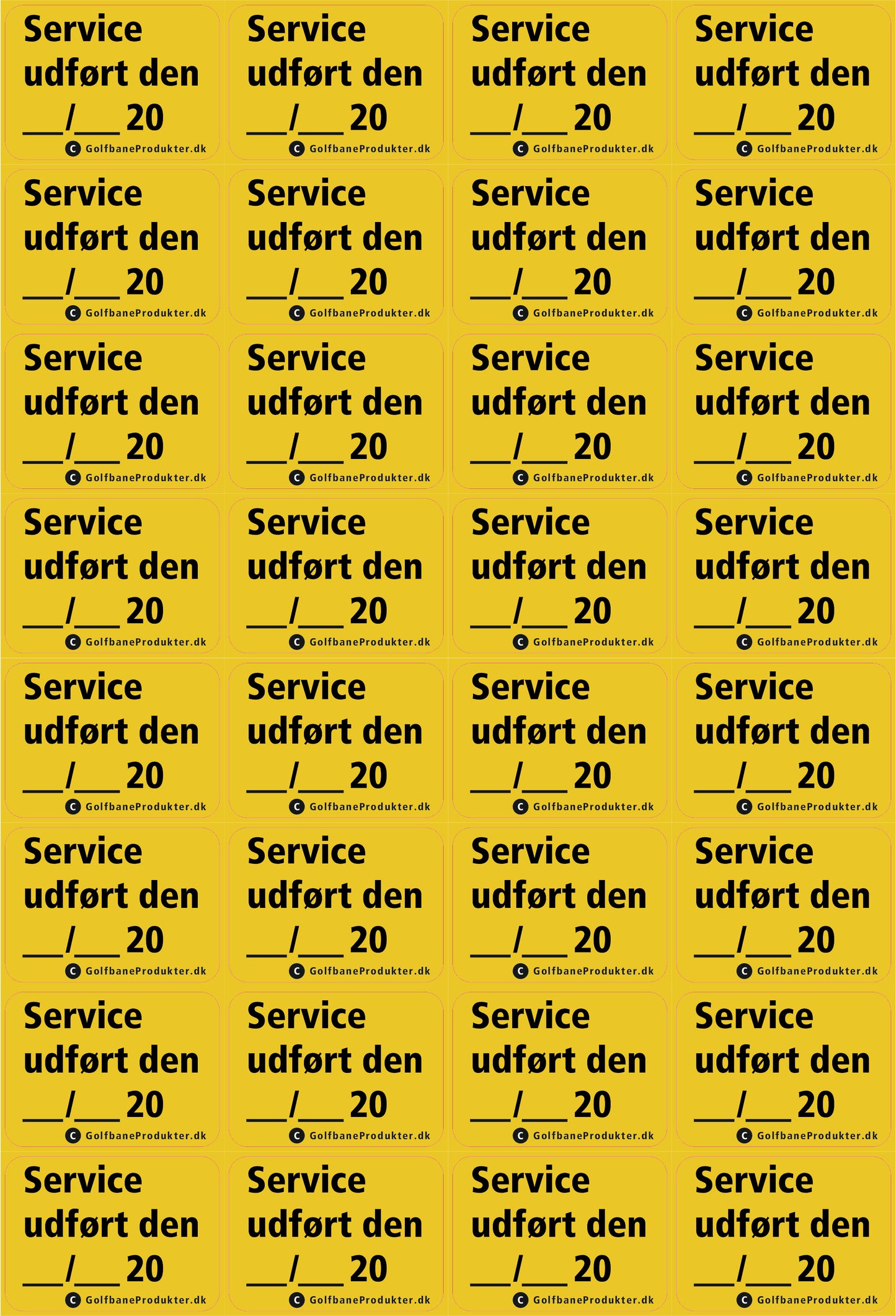 Klistemærke: "Service udført..."