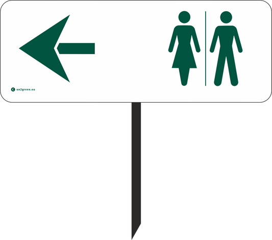 Golfsign: Toilet symbol + arrow left