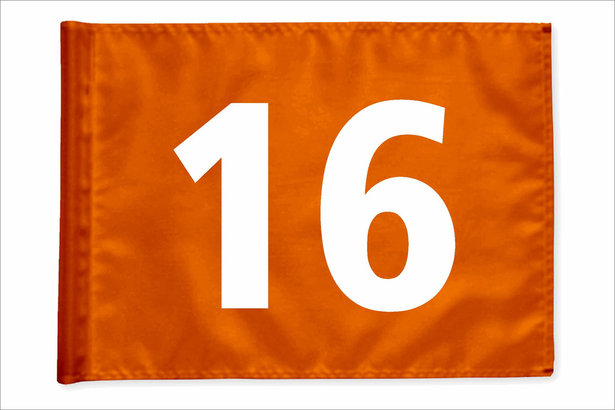 Stykvis golfflag, orange, nummer 16