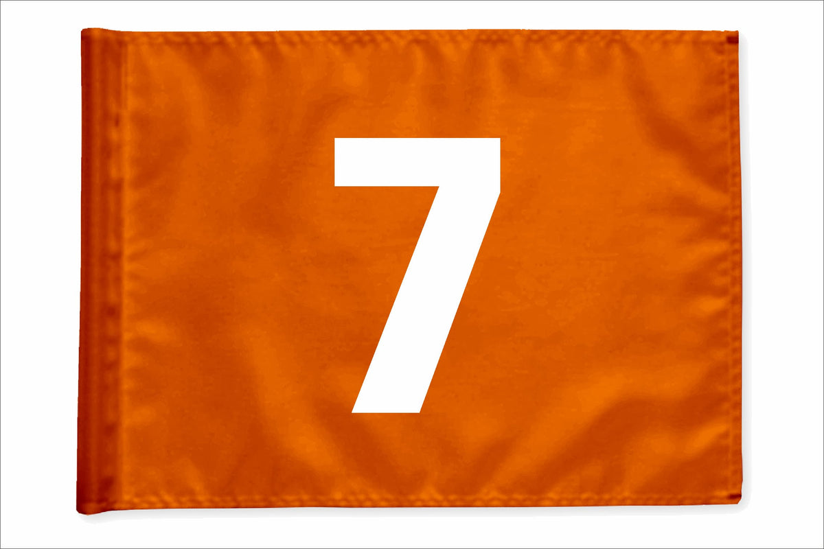 Stykvis minigolfflag, orange, nummer 7