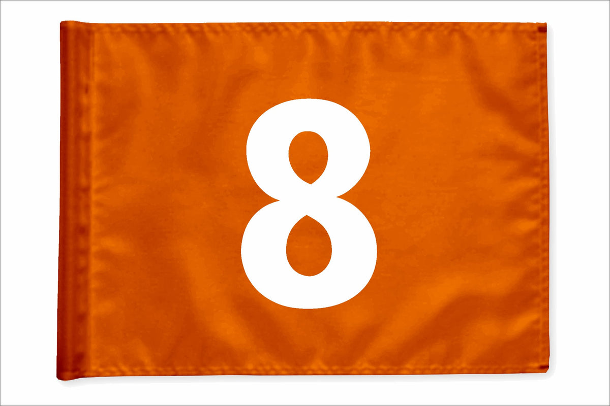 Stykvis minigolfflag, orange, nummer 8