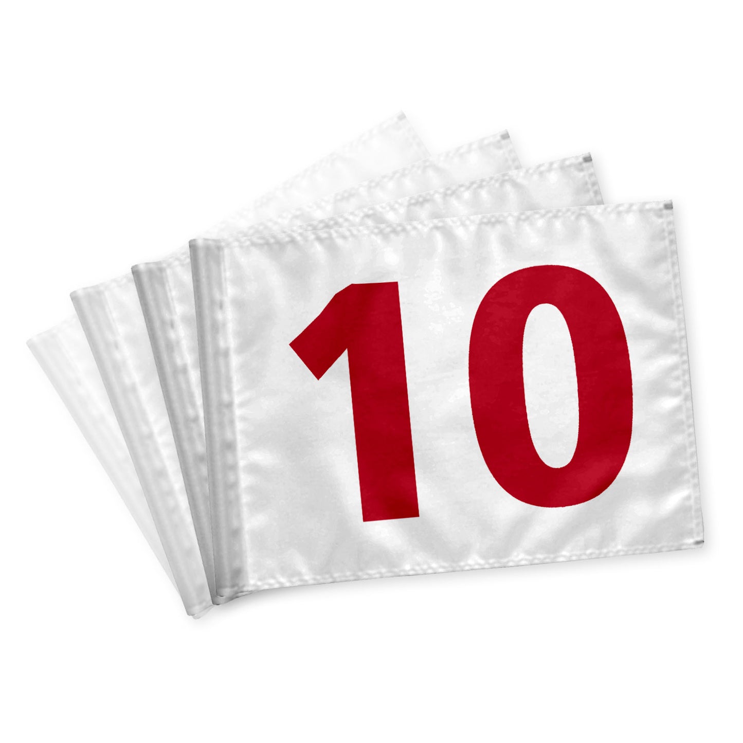 Golfflag 10-18, hvide med røde tal i 115 gram flagdug